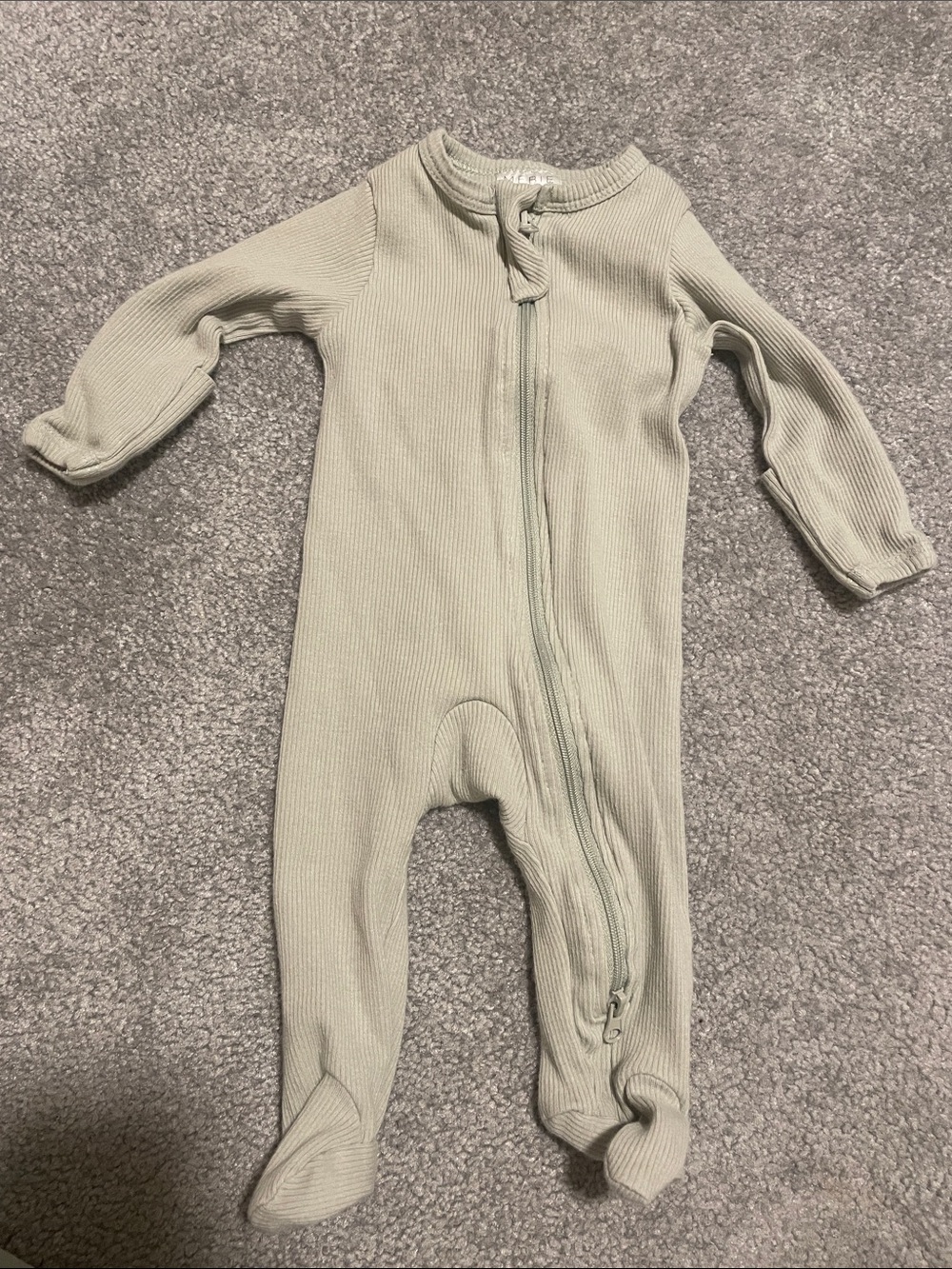 Baby Ribbed Zip-Front Footed One-Piece in Sage Green